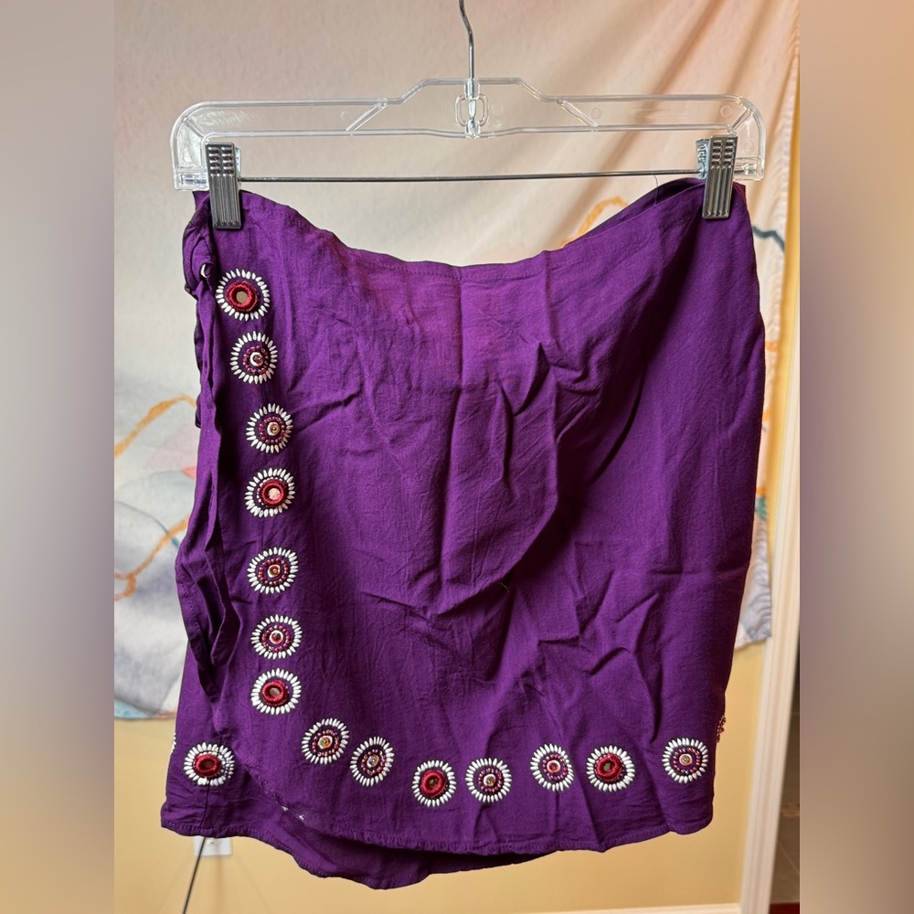 Handmade Purple Wrap Skirt Hand Painted Boho Festival Midi Skirt